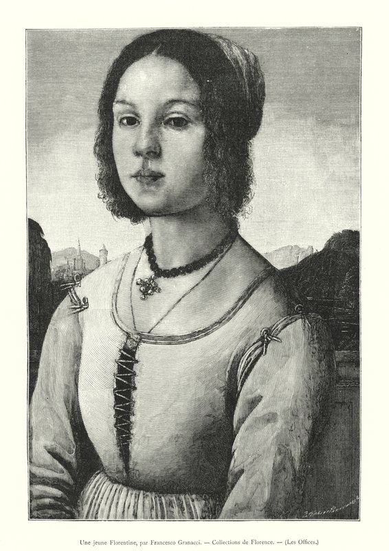 En ung florentiner, af Francesco Granacci, Firenzes samlinger, Uffizierne (gravering) af Italian School