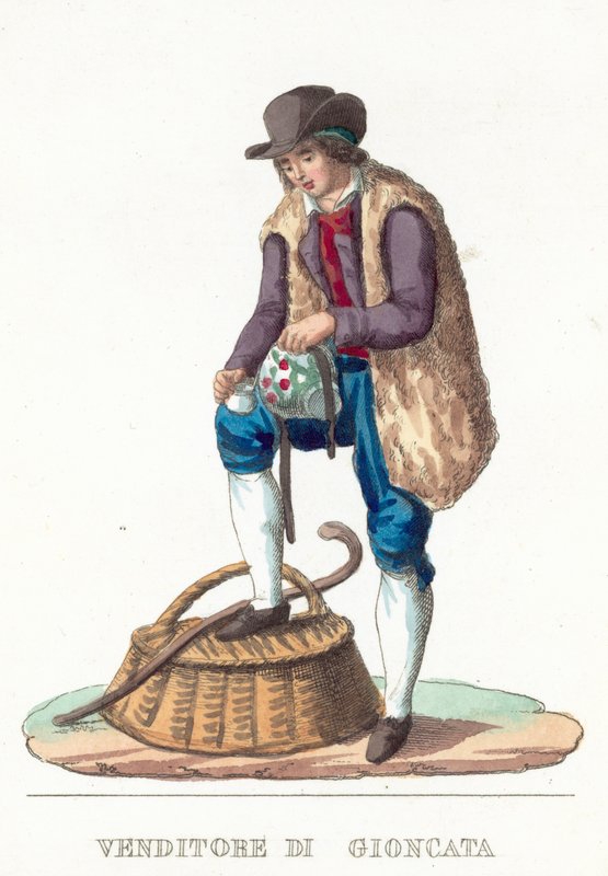 Sælger Di Gioncata (farvet gravering) af Italian School