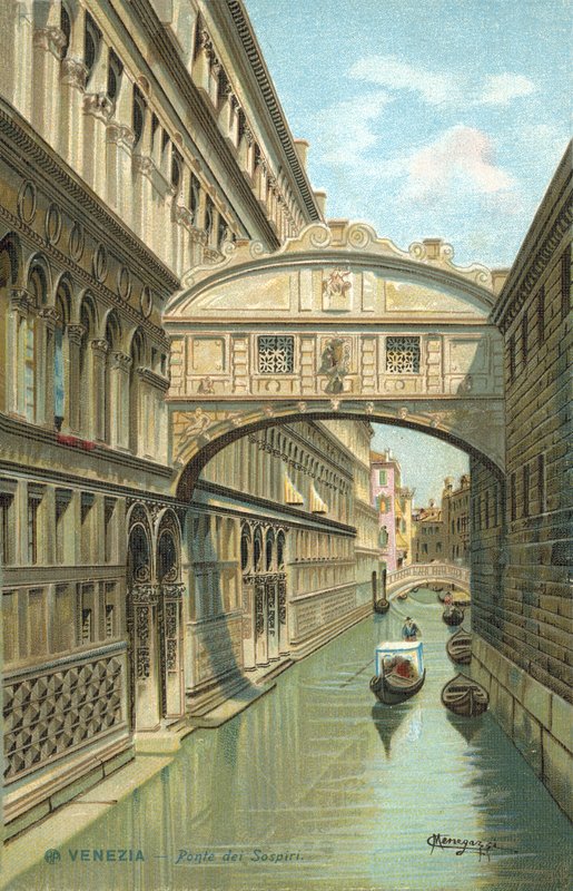 Venedig, Italien, Sukkenes Bro (chromolitho) af Italian School