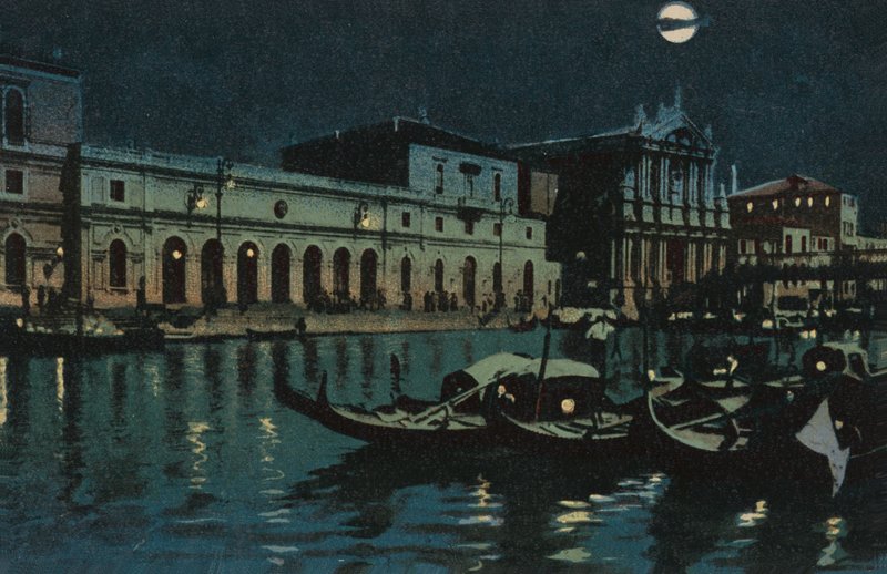 Venedig, den store kanal (farvelitografi) af Italian School