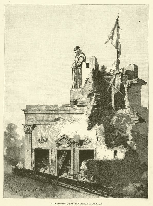 Villa Savorelli, Garibaldi hovedkvarter (gravering) af Italian School