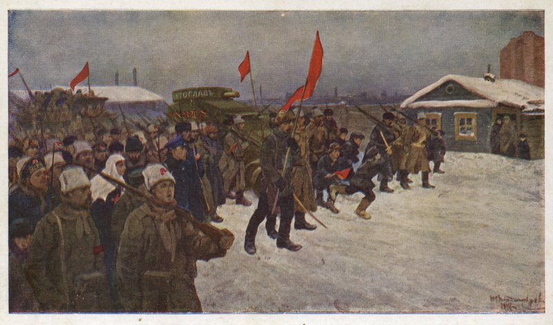 Demonstration af soldater og arbejdere under februarrevolutionen i 1917 i Rusland af Ivan Alexeyevich (after) Vladimirov