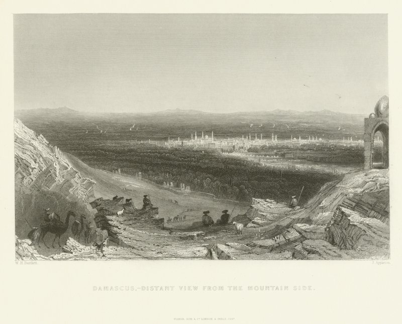 Damaskus - fjernt syn fra bjergsiden, 1837 af J. Appleton