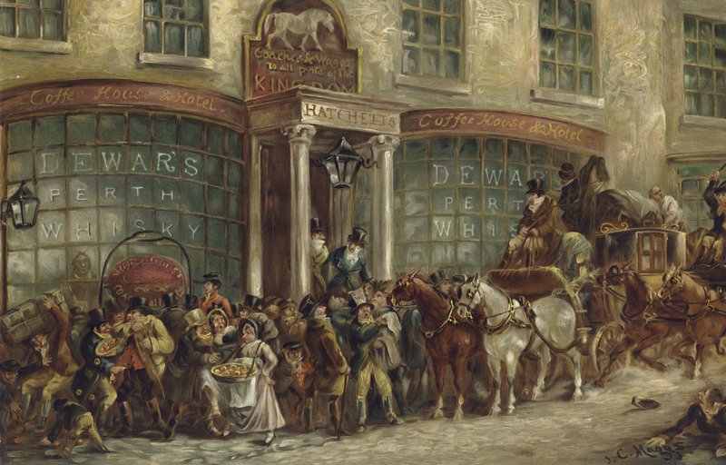 White Horse Cellar Hatchetts, Piccadilly, London (chromolitho) af J.C. Maggs