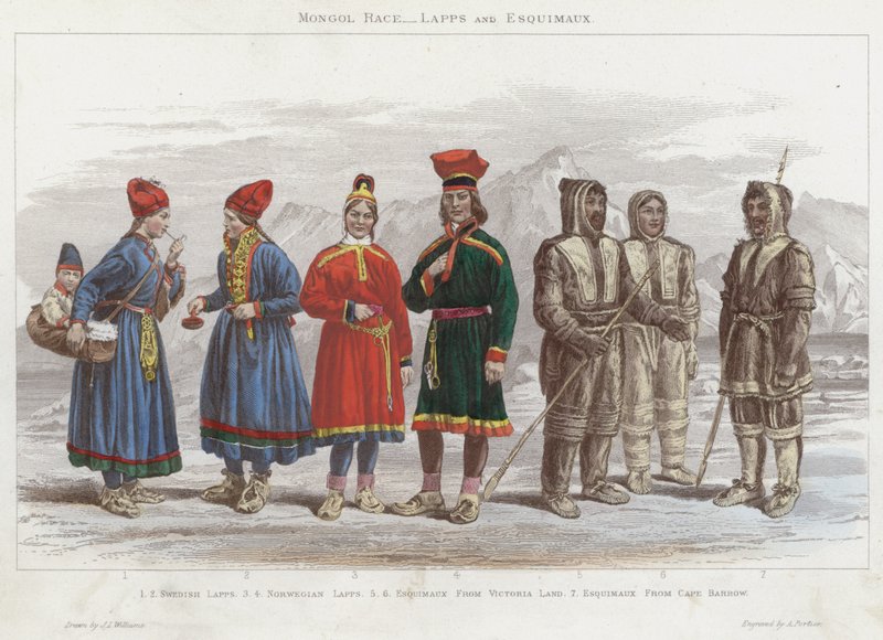 Mongol Race, Lapps og Esquimaux (farvet gravering) af J.L. (after) Williams