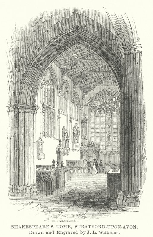 Shakespeares grav, Stratford-upon-Avon (gravering) af J.L. (after) Williams