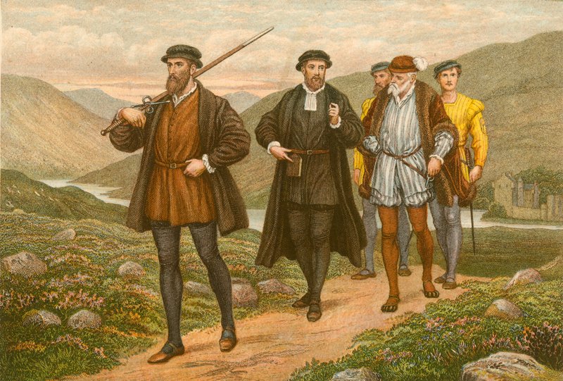 John Knox bærer sværdet før George Wishart, efter attentatforsøget ved Dundee af J.M.L. Ralston