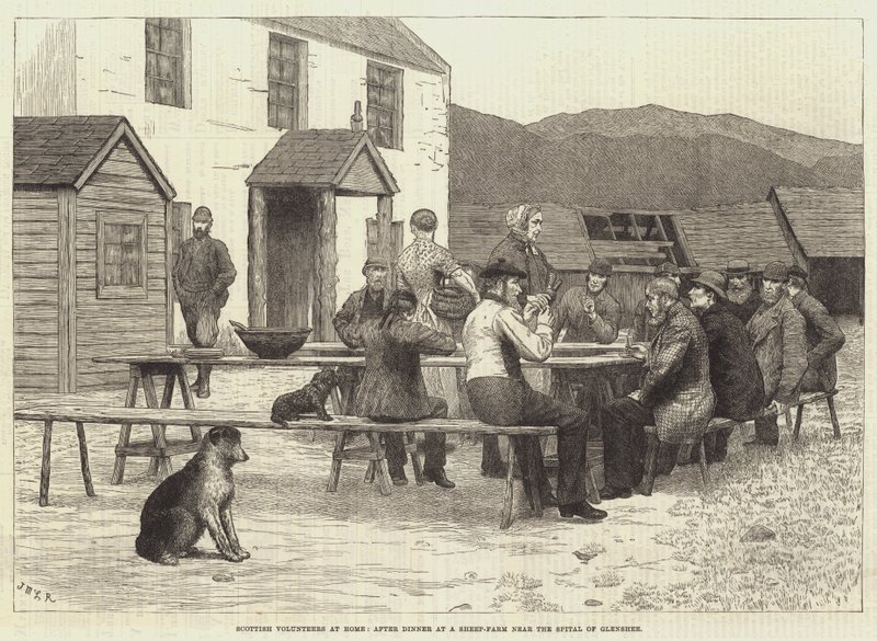 Skotske frivillige derhjemme efter middag på en fårefarm nær Spittal of Glenshee af J.M.L. Ralston