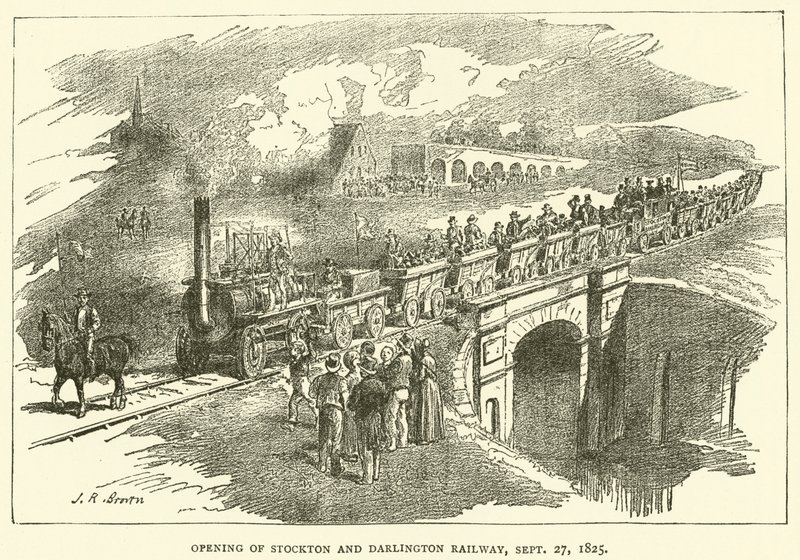 Åbning af Stockton og Darlington Railway, 27. september 1825 (gravering) af J.R. Brown