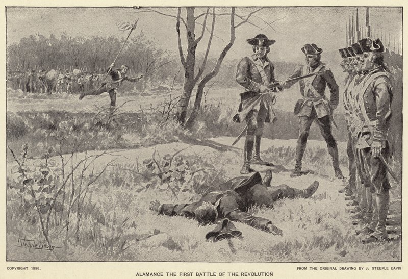 Alamance revolutionens første slag (litho) af J. (after) Steeple Davis
