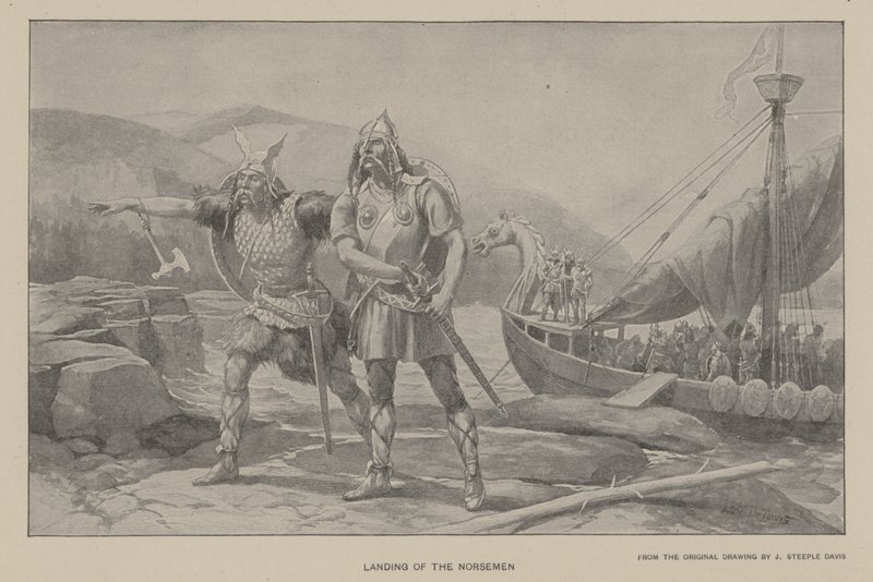 Nordboernes landgang (litho) af J. (after) Steeple Davis