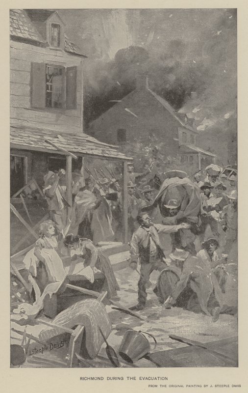 Richmond under evakueringen (litho) af J. (after) Steeple Davis
