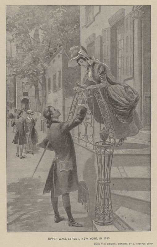 Upper Wall Street, New York, i 1783 (litho) af J. (after) Steeple Davis