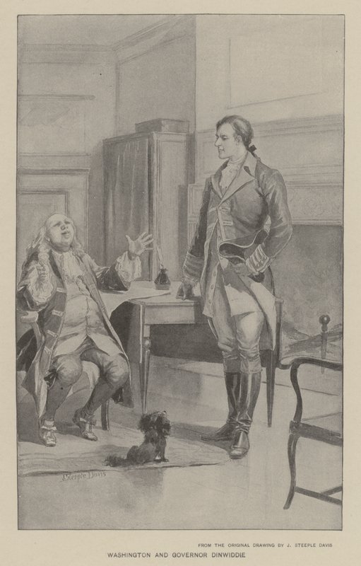 Washington og guvernør Dinwiddie (litho) af J. (after) Steeple Davis