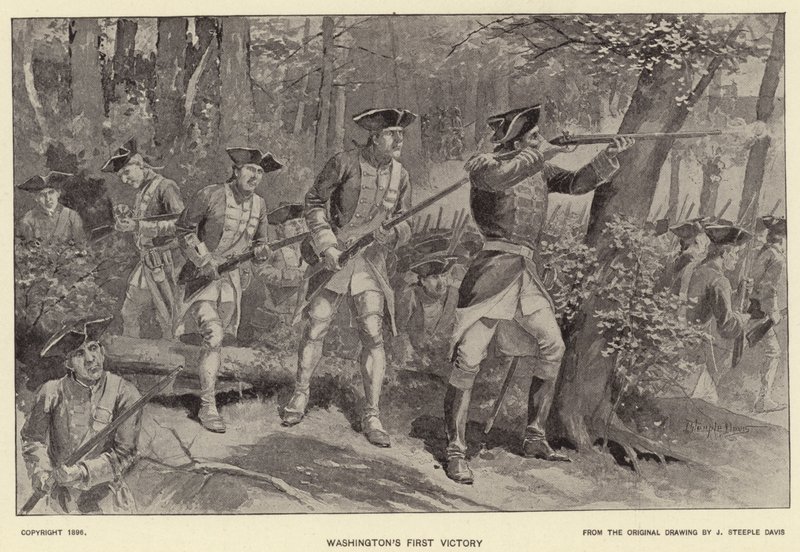 Washingtons første sejr (litho) af J. (after) Steeple Davis