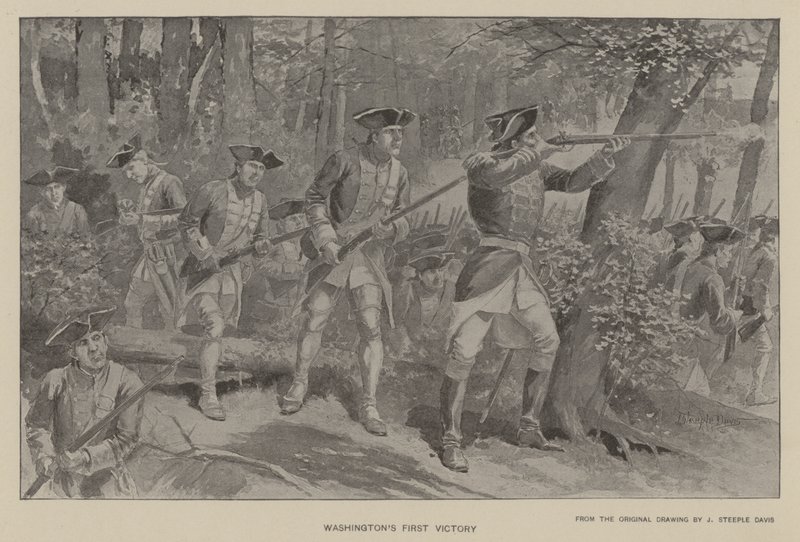 Washingtons første sejr (Litho) af J. (after) Steeple Davis
