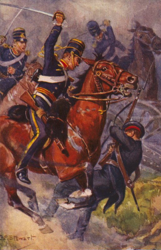 Britiske soldater fra 4. Husarer (Lette Brigade), i slaget ved Balaclava, Krimkrigen af J. A. Stewart