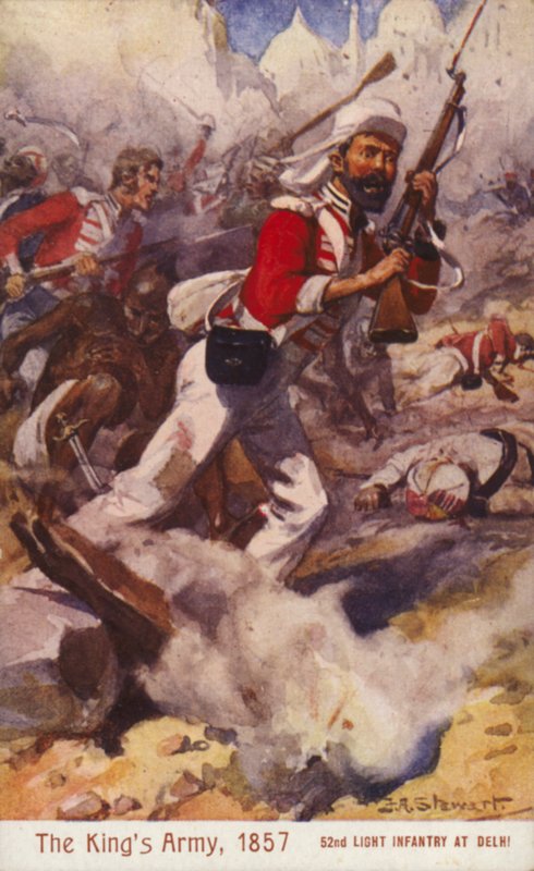 Britiske soldater fra det 52. lette infanteri, belejring af Delhi, indisk mytteri af J. A. Stewart