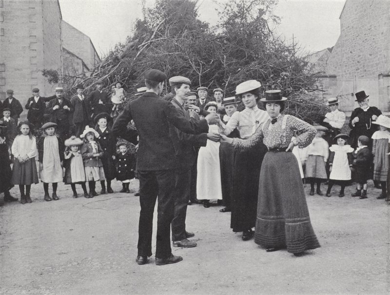 Den Northumbriske Baal-ild, landsbyboere danser af J. Benjamin Stone