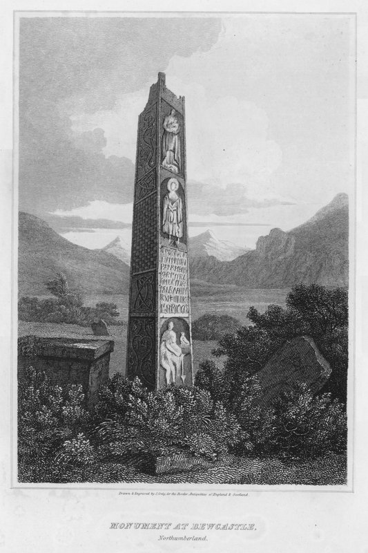 Monument ved Bewcastle, Northumberland (gravering) af J. Greig