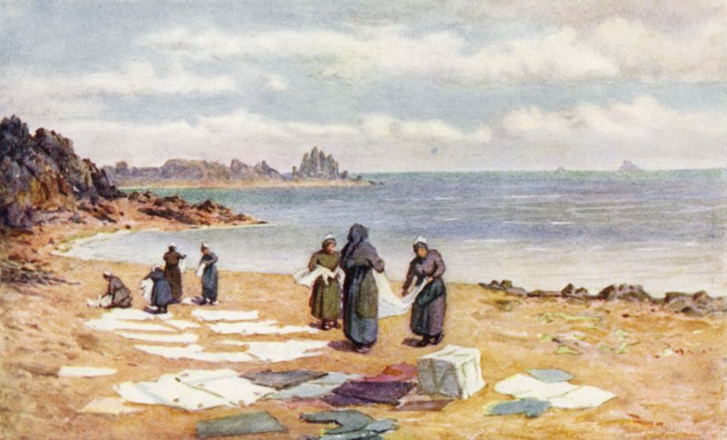 Tørredag på La Houle (farve litho) af J. Hardwicke Lewis