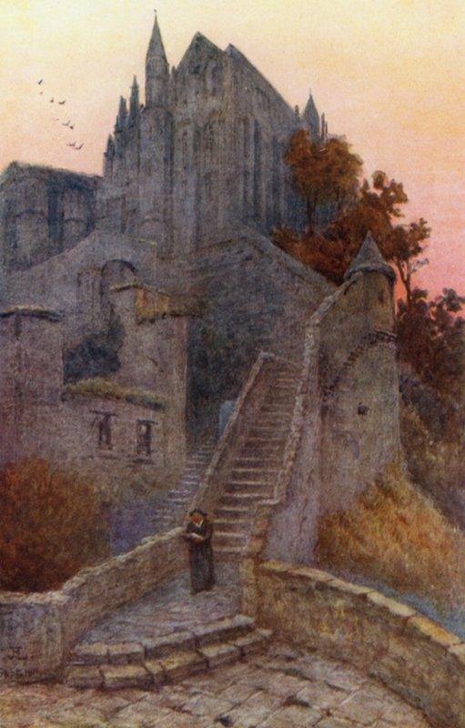 Vidunderet, Mont St Michel (farve litho) af J. Hardwicke Lewis