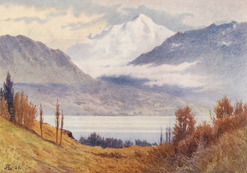 Mont Blanc fra over Morges (farvelitografi) af J. Hardwicke Lewis