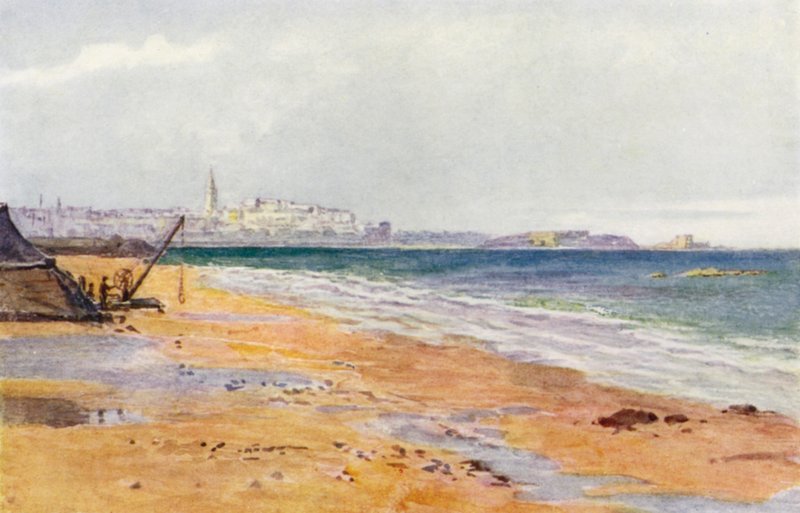 St Malo, Grand og Petit Bey, fra Rochebonne (farve litho) af J. Hardwicke Lewis