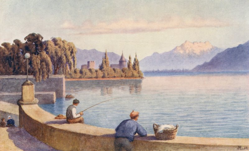 Dents du Midi og La Tour fra "Entre deux Villes" (farvelitografi) af J. Hardwicke Lewis