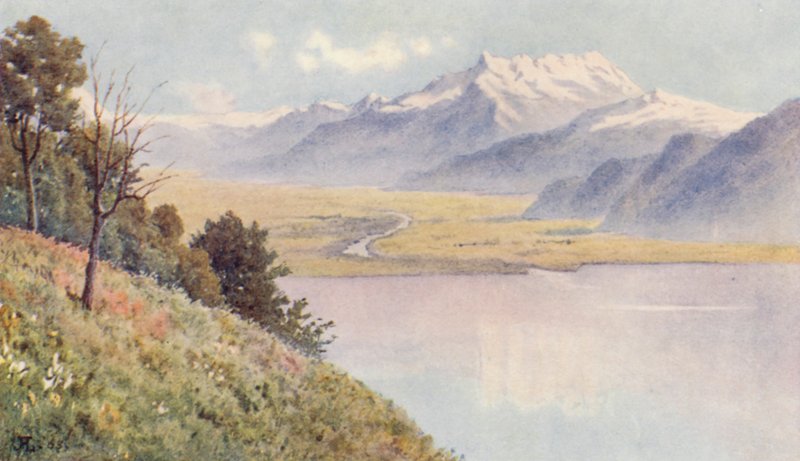 Rhônedalen fra Mont Pelerin (farvelitografi) af J. Hardwicke Lewis