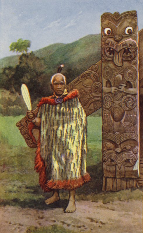 Maori-høvding (farve litho) af J. Macfarlane