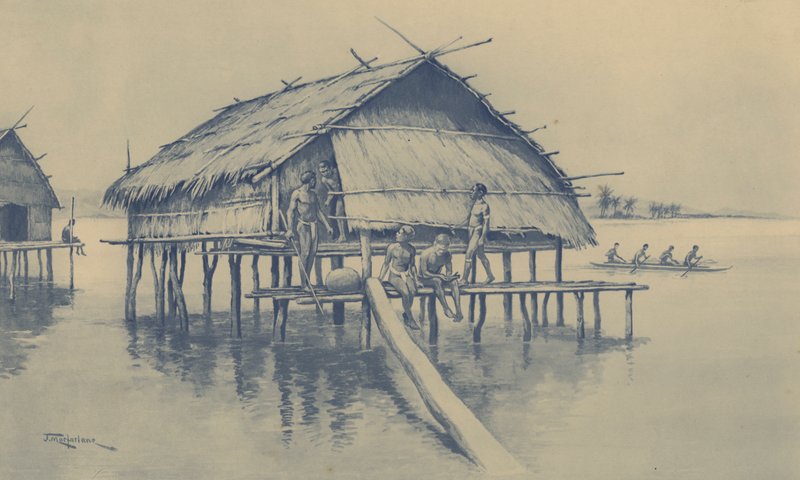 Marinelandsby Ny Guinea (litho) af J. Macfarlane