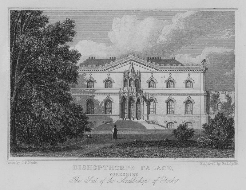 Bishopthorpe Palace, Yorkshire, sæde for ærkebiskoppen af York (gravering) af John Preston Neale