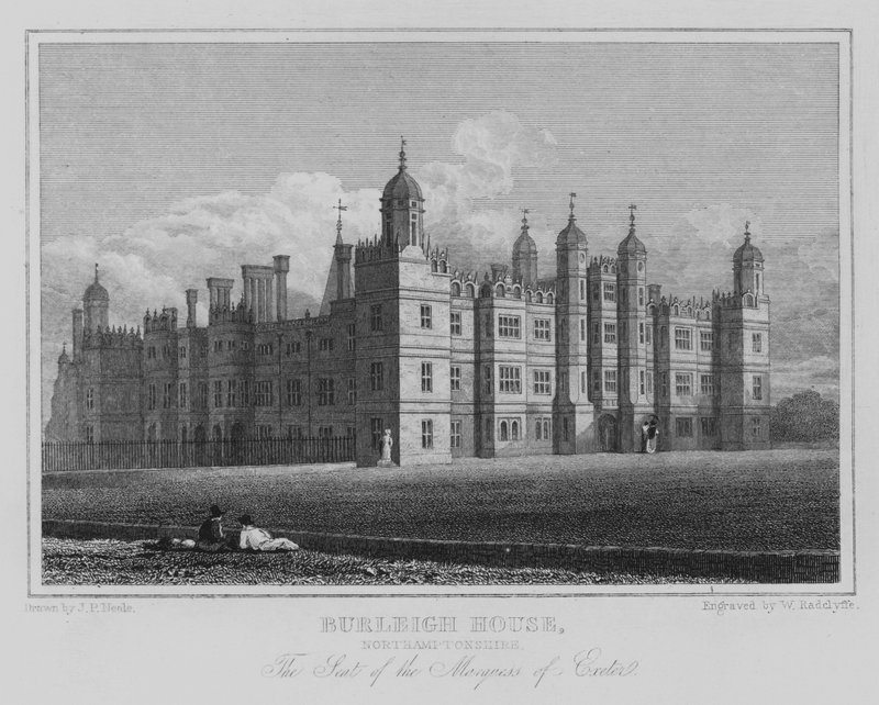 Burleigh House, Northamptonshire, The Seat of the Marquess of Exeter (gravering) af John Preston Neale