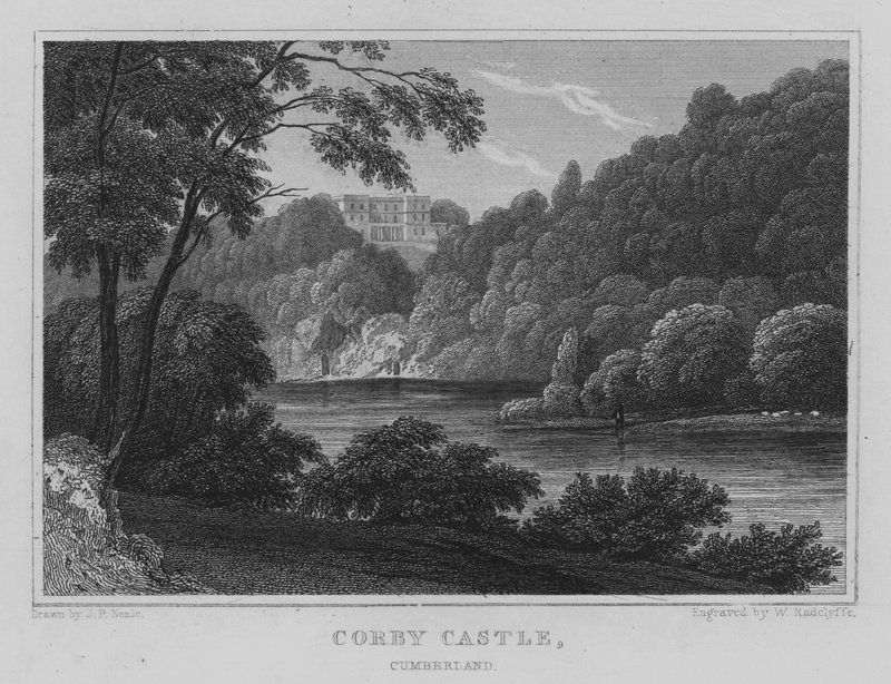 Corby Castle, Cumberland (gravering) af John Preston Neale