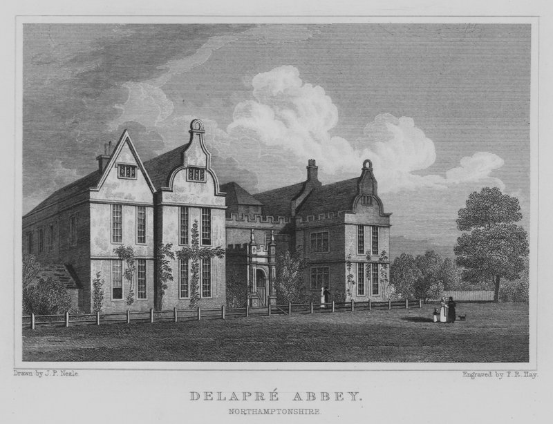 Delapre Abbey, Northamptonshire (gravering) af John Preston Neale