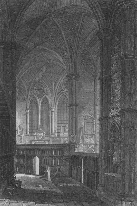 Indgang til South Aisle, Westminster Abbey (gravering) af John Preston Neale