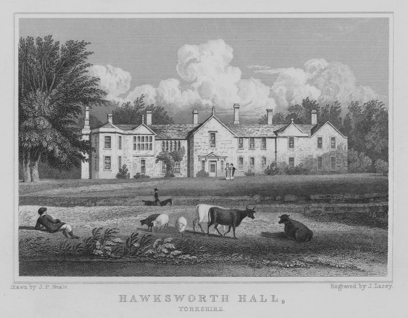 Hawksworth Hall, Yorkshire (gravering) af John Preston Neale