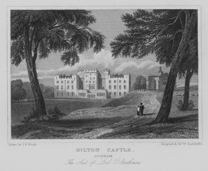 Hilton Castle, Durham, The Seat of Lord Strathmore (gravering) af John Preston Neale
