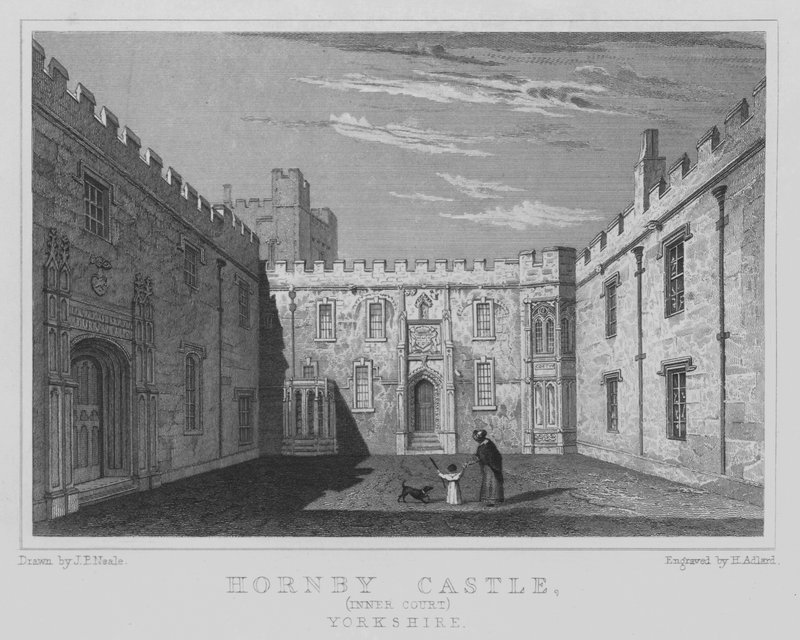 Hornby Castle, Inner Court, Yorkshire (gravering) af John Preston Neale