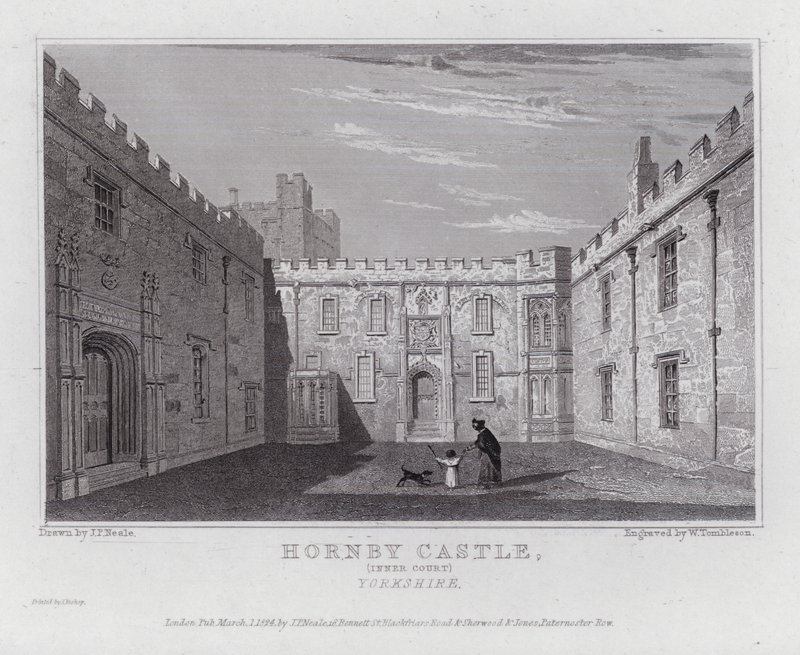Hornby Castle, Inner Court, Yorkshire (gravering) af John Preston Neale
