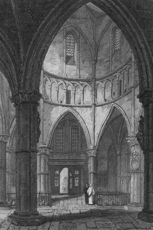 Tempelkirkens indre (gravering) af John Preston Neale