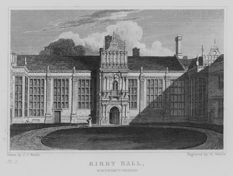 Kirby Hall, Northamptonshire (gravering) af John Preston Neale