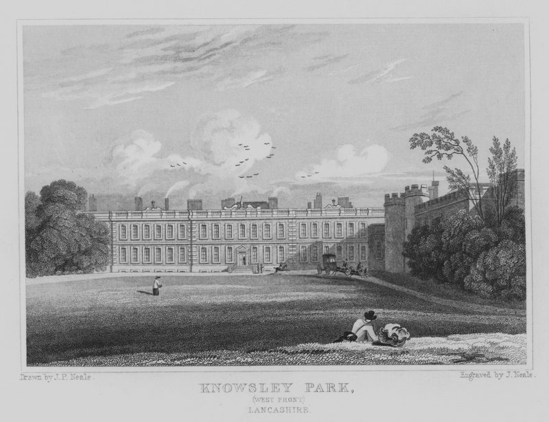 Knowsley Park, West Front, Lancashire (gravering) af John Preston Neale