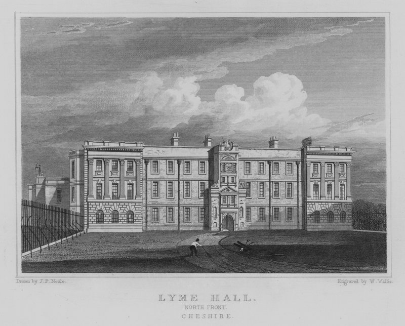 Lyme Hall, North Front, Cheshire (gravering) af John Preston Neale