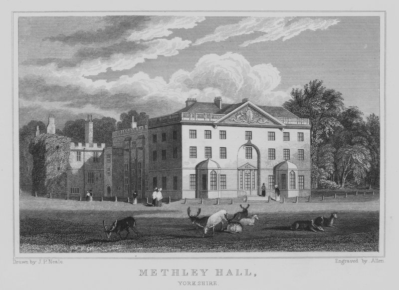 Methley Hall, Yorkshire (gravering) af John Preston Neale