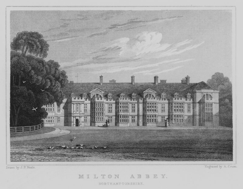 Milton Abbey, Northamptonshire (gravering) af John Preston Neale