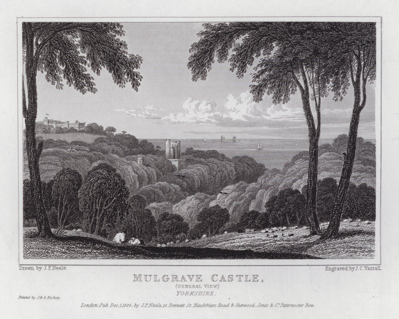 Mulgrave Castle, generel udsigt, Yorkshire (gravering) af John Preston Neale