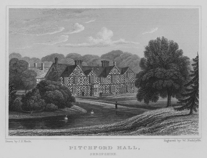 Pitchford Hall, Shropshire (gravering) af John Preston Neale
