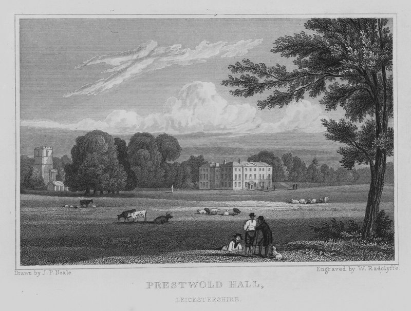 Prestwold Hall, Leicestershire (gravering) af John Preston Neale